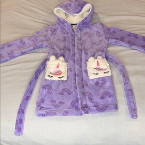 Pekkel Kid's Robe Purple and White Pajama with Hood and Unicorn Pockets